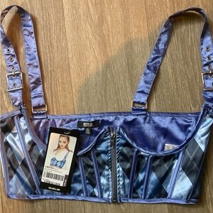 Lusty blue plaid underbust corset